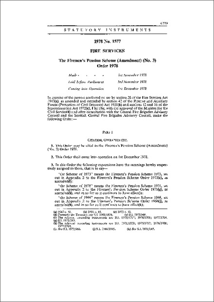 The Firemen's Pension Scheme (Amendment) (No. 3) Order 1978