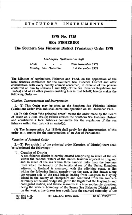 The Southern Sea Fisheries District (Variation) Order 1978