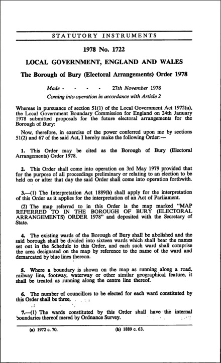 The Borough of Bury (Electoral Arrangements) Order 1978
