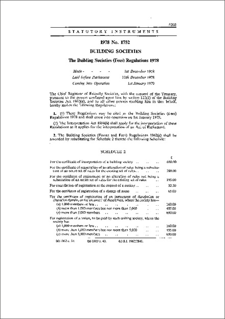 The Building Societies (Fees) Regulations 1978