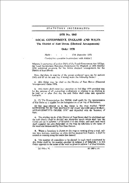 The District of East Devon (Electoral Arrangements) Order 1978