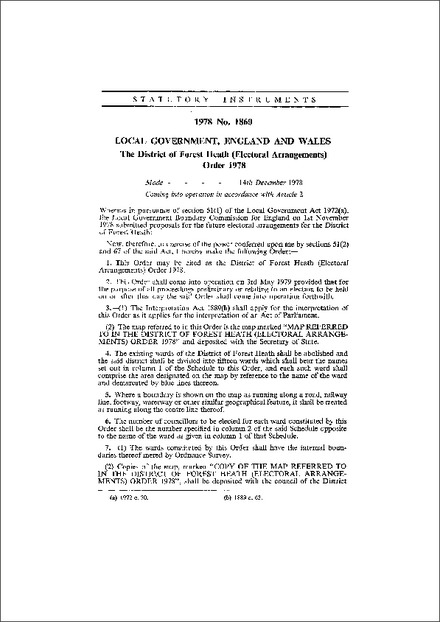 The District of Forest Heath (Electoral Arrangements) Order 1978
