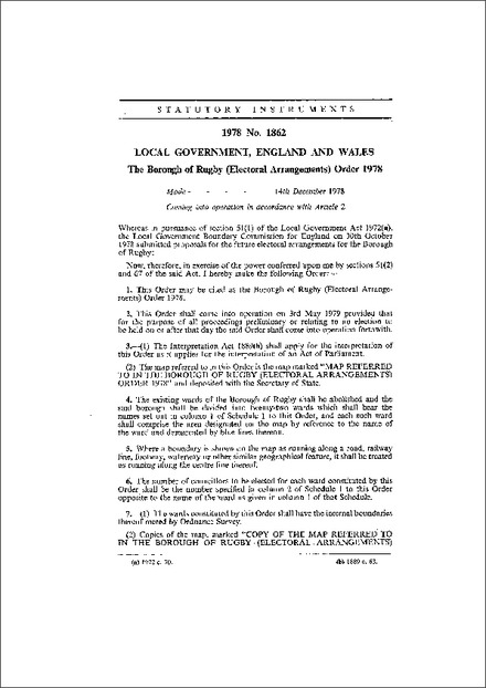 The Borough of Rugby (Electoral Arrangements) Order 1978