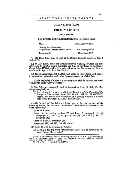 The County Court (Amendment No. 4) Rules 1978