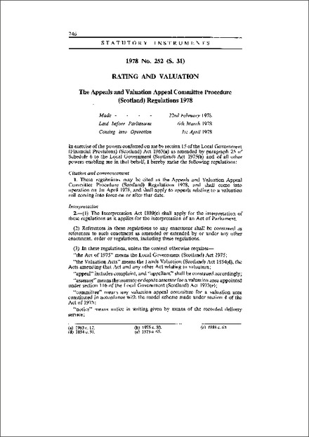 The Appeals and Valuation Appeal Committee Procedure (Scotland) Regulations 1978