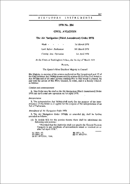 The Air Navigation (Third Amendment) Order 1978