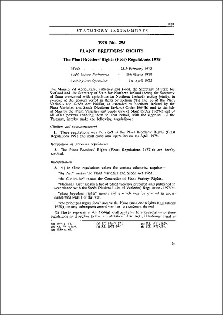 The Plant Breeders' Rights (Fees) Regulations 1978