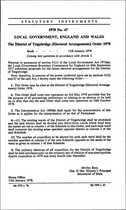 The District of Teignbridge (Electoral Arrangements) Order 1978