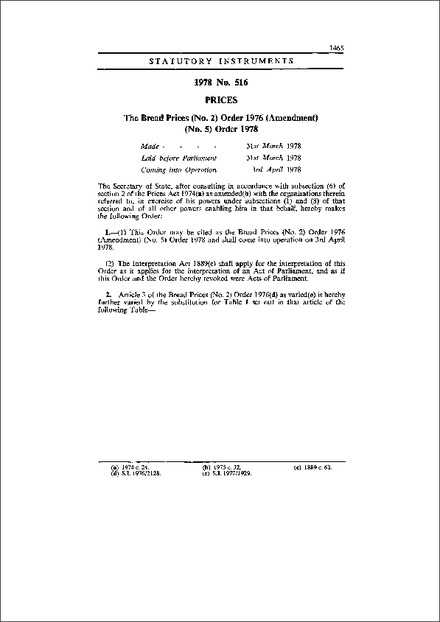 The Bread Prices (No. 2) Order 1976 (Amendment) (No. 5) Order 1978