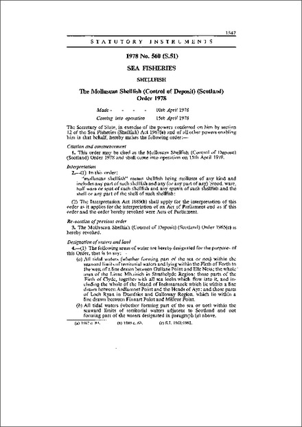 The Molluscan Shellfish (Control of Deposit) (Scotland) Order 1978