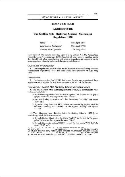 The Scottish Milk Marketing Schemes Amendment Regulations 1978
