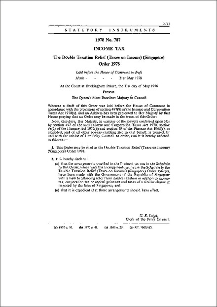 The Double Taxation Relief (Taxes on Income) (Singapore) Order 1978