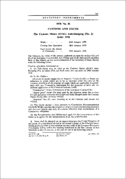 The Customs Duties (ECSC) Anti-Dumping (No. 2) Order 1978