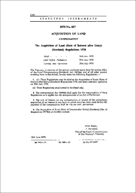 The Acquisition of Land (Rate of Interest after Entry) (Scotland) Regulations 1978