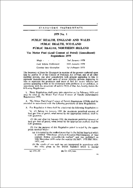 The Motor Fuel (Lead Content of Petrol) (Amendment) Regulations 1979