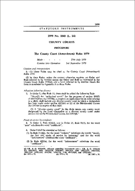 The County Court (Amendment) Rules 1979