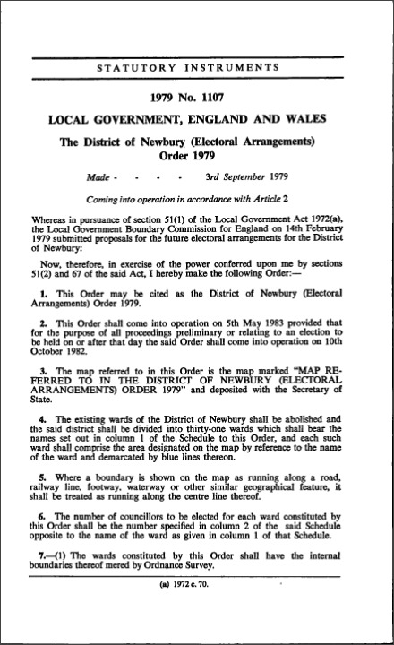 The District of Newbury (Electoral Arrangements) Order 1979