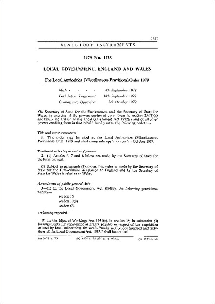 The Local Authorities (Miscellaneous Provisions) Order 1979