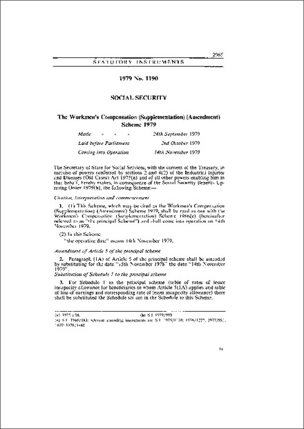 The Workmen's Compensation (Supplementation) (Amendment) Scheme 1979