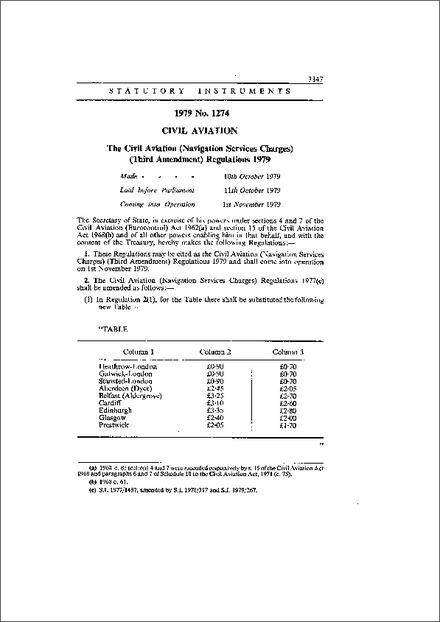 The Civil Aviation (Navigation Services Charges) (Third Amendment) Regulations 1979