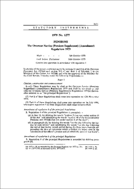 The Overseas Service (Pensions Supplement) (Amendment) Regulations 1979