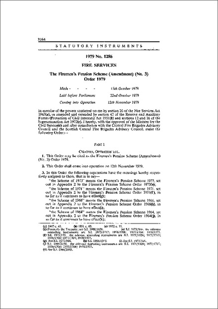 The Firemen's Pension Scheme (Amendment) (No. 3) Order 1979