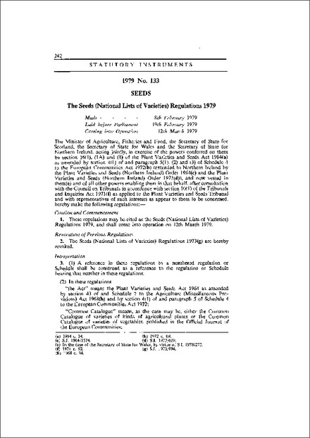 The Seeds (National Lists of Varieties) Regulations 1979