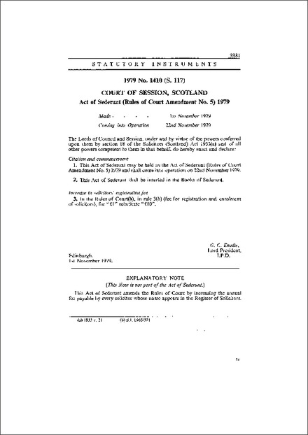 Act of Sederunt (Rules of Court Amendment No. 5) 1979