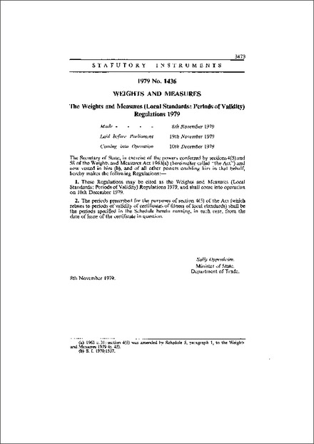 The Weights and Measures (Local Standards: Periods of Validity) Regulations 1979