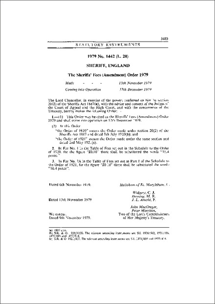 The Sheriffs' Fees (Amendment) Order 1979