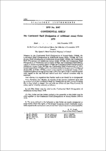 The Continental Shelf (Designation of Additional Areas) Order 1979