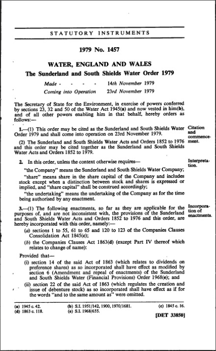 The Sunderland and South Shields Water Order 1979