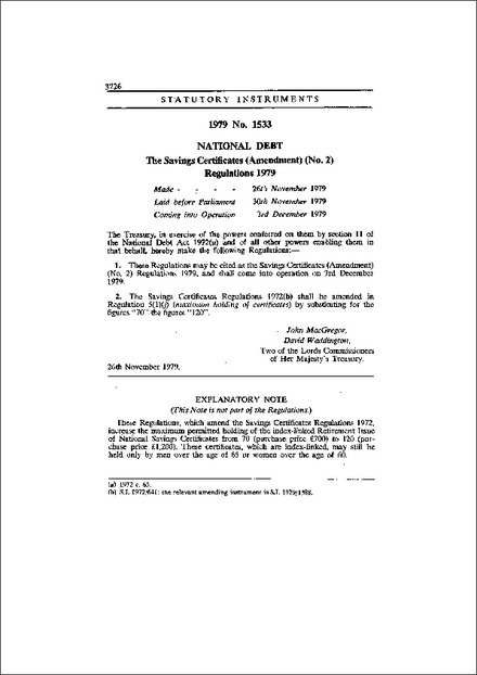 The Savings Certificates (Amendment) (No. 2) Regulations 1979