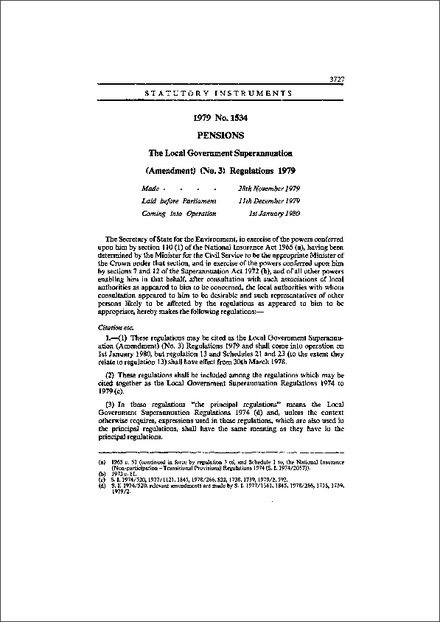 The Local Government Superannuation (Amendment) (No. 3) Regulations 1979