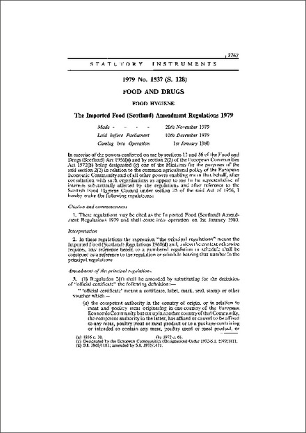 The Imported Food (Scotland) Amendment Regulations 1979