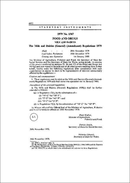 The Milk and Dairies (General) (Amendment) Regulations 1979