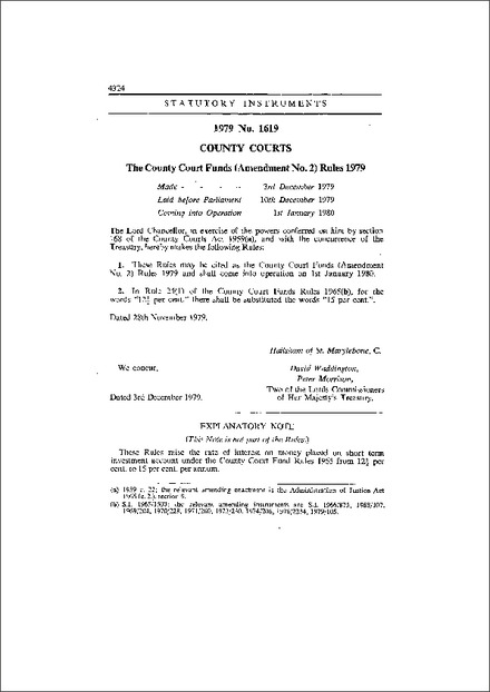 The County Court Funds (Amendment No. 2) Rules 1979