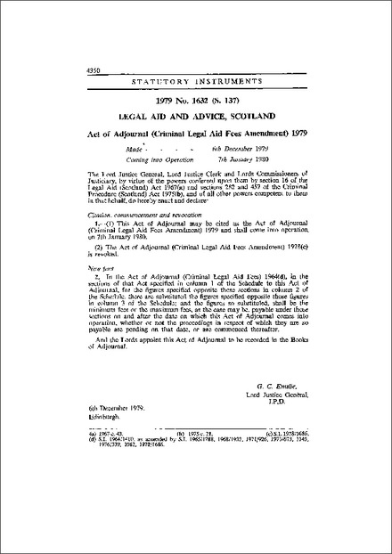 Act of Adjournal (Criminal Legal Aid Fees Amendment) 1979