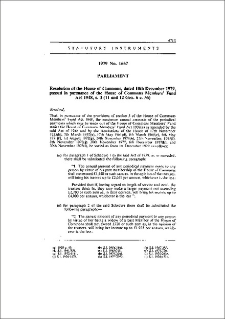 House of Commons Member’s Fund Resolution 1979