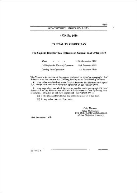 The Capital Transfer Tax (Interest on Unpaid Tax) Order 1979