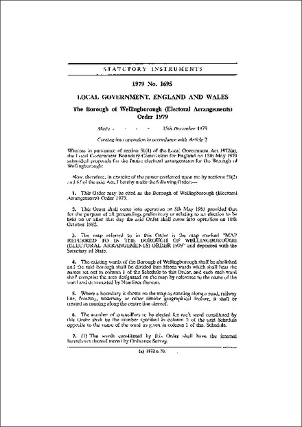 The Borough of Wellingborough (Electoral Arrangements) Order 1979