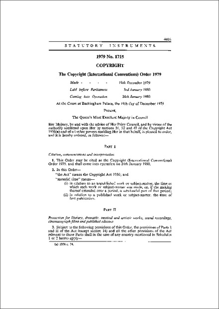 The Copyright (International Conventions) Order 1979