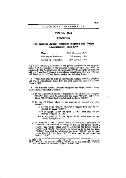 The Pensions Appeal Tribunals (England and Wales) (Amendment) Rules 1979