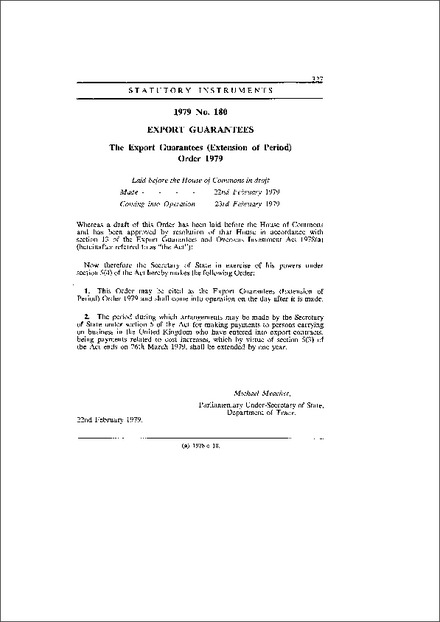 The Export Guarantees (Extension of Period) Order 1979