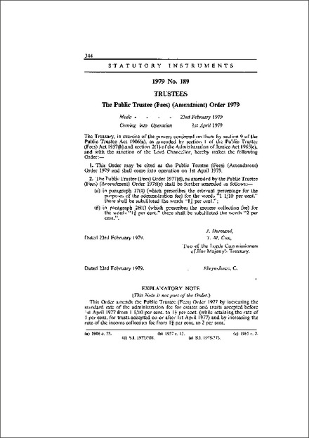 The Public Trustee (Fees) (Amendment) Order 1979