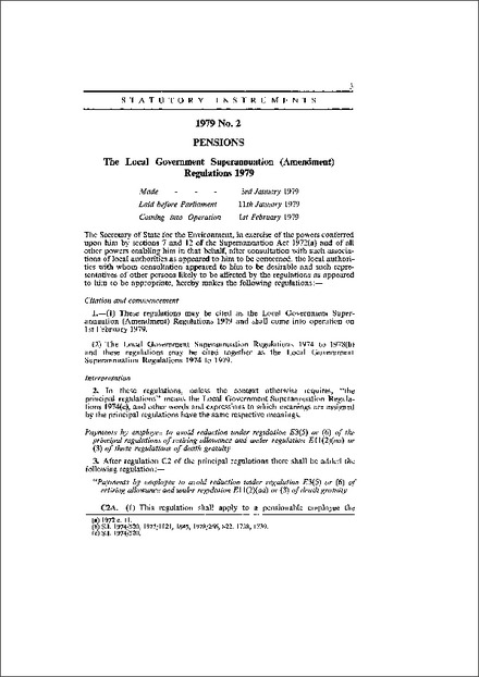 The Local Government Superannuation (Amendment) Regulations 1979
