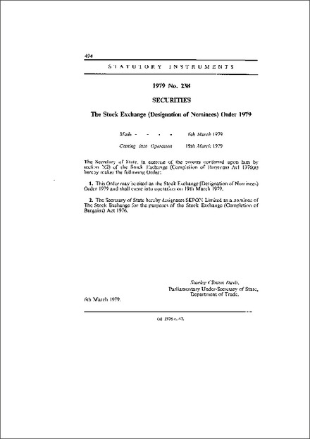 The Stock Exchange (Designation of Nominees) Order 1979
