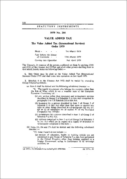 The Value Added Tax (International Services) Order 1979