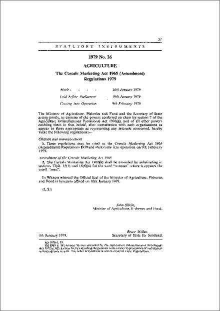 The Cereals Marketing Act 1965 (Amendment) Regulations 1979