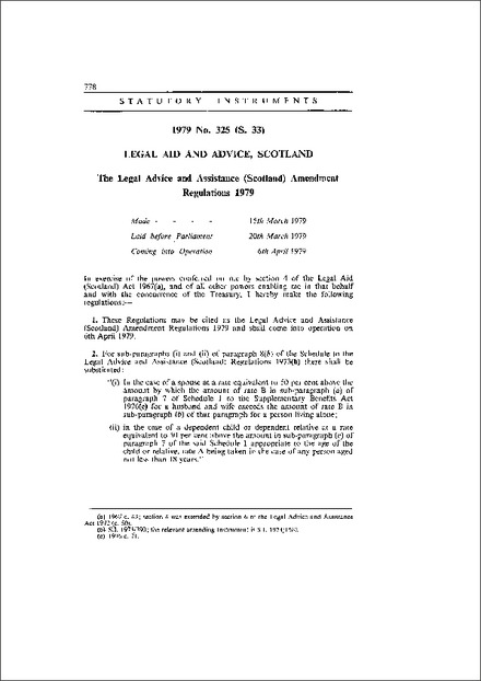 The Legal Advice and Assistance (Scotland) Amendment Regulations 1979